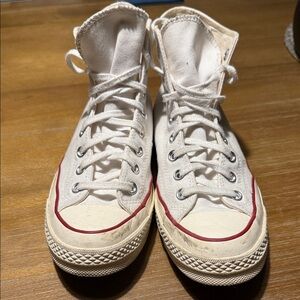 White High-Top converse Sneakers with Red Trim